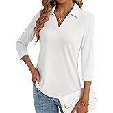 LYHIPSS 3/4 Length Sleeve Womens Tops Dressy Casual V Neck Polo Shirts Business Work Blouses 2025 Trendy Tunic Top