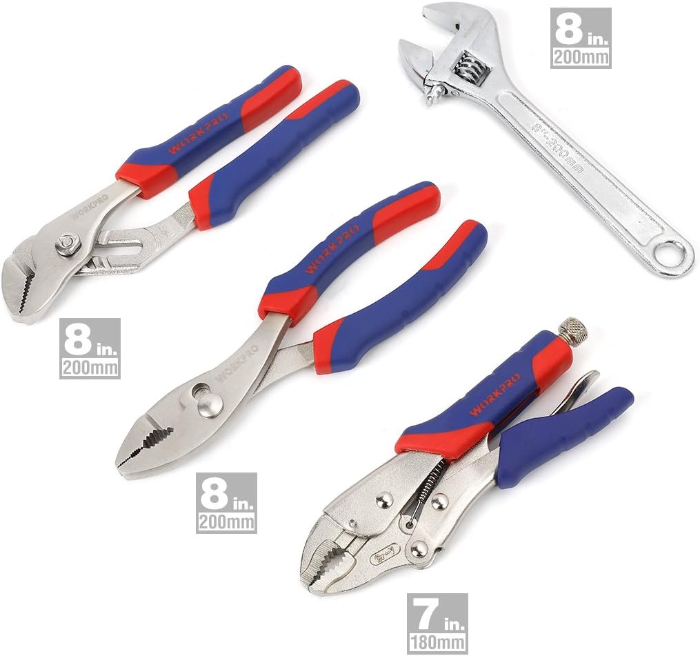 WORKPRO Pliers Set 4-piece Locking Plier Slip-joint Plier Groove Joint Pliers and Adjustable Wrench Home Maintenance Tool Kit - - 