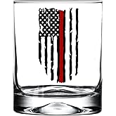Rogue River Tactical Tattered Thin Red Line Old Fashioned Whiskey Glass Drinking Cup Gift For Fire Fighter Department Fireman FD