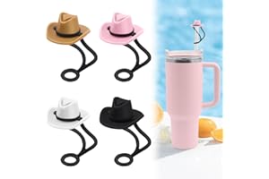 4 Pack Stanley Straw Cover for Stanley Cup 30 40 oz — Hamino Silicone Straw Toppers for Stanley Tumbler, Cowboy Hat Straw Covers Cap for Tumblers 10mm 0.4in Straw for Halloween Women Party Decor