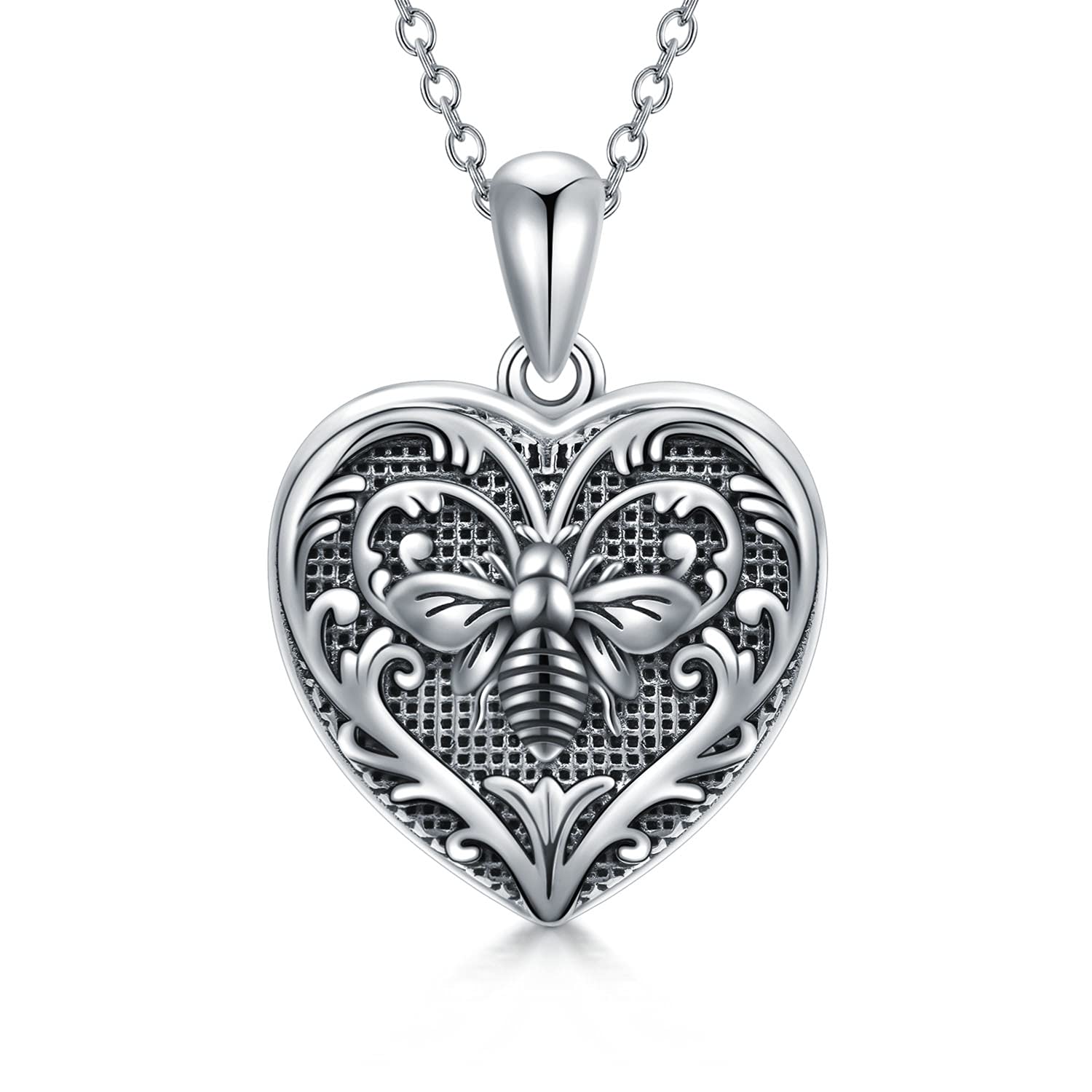 SOULMEET Sterling Silver Honey Bee Heart Locket Necklace Holds Picture Photos Pendant Necklace for Women Girls