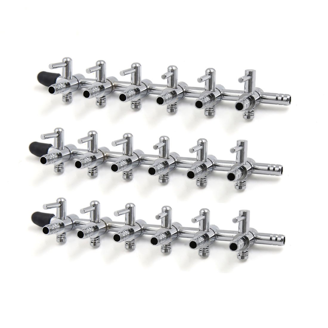 sourcingmap® 3Pcs Stainless Steel 6 Way Air Flow Branch Outlet Control Valve for Aquarium