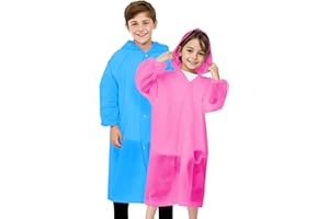 BFONS 2-3 Pack Rain Ponchos for Kids, Reusable Raincoats for Boys Girls with Hood and Sleeves, Waterproof Rain Jackets