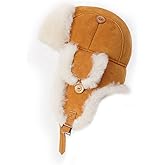Mumcu's Leather Shearling Sheepskin Fur Trapper Aviator Style Suede Unisex Winter Hat