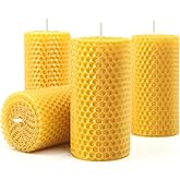 Hand-Rolled Beeswax Candles, 4 Packs, Handcrafted Honeycomb Beeswax Pillar Candles, Natural Bee Farm Gifts for Candle Lovers,Home Decor, Air Purify (2x4 in)