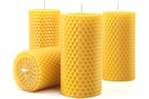 MOSROAD Hand-Rolled Beeswax Candles, 4 Packs, Handcrafted Honeycomb Beeswax Pillar Candles, Natural Bee Farm Gifts for Candle Lovers,Home Decor, Air Purify (2x4 in)