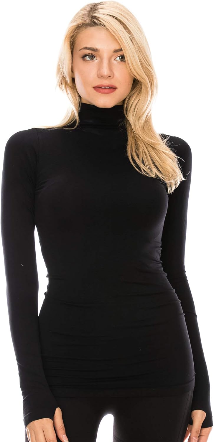 Kurve Womens Long Sleeve Mock Neck Warm T-Shirt, UV Protective Fabric UPF 50+ (Made with Love in The USA)