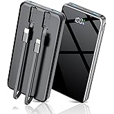 Power Bank with Built in Cables, 25000mAh Portable Charger Fast Charging 5 Output 2 Input with LED Display Slim External Batt