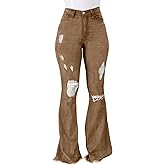 PEIHOT Vintage Bell Bottoms Flare Jeans for Women 90s High Waist Ripped Distressed Wide Leg High Rise Denim Pants