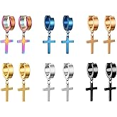 Cupimatch 3-6 Pairs Stainless Steel Cross Dangle Huggie Hinged Hoop Earrings for Men Women (6 Pairs Single Cross) for Mothers Day