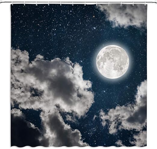 Amazon Com Amfd Dream Night Sky Shower Curtain Full Moon Stars Galaxy Clouds Beautiful Universe Black Bathroom Curtains Decor Polyester Fabric Waterproof 70 X 70 Inches Include Hooks Home Kitchen
