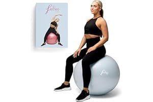 Femeo® Premium Yoga Ball & 100 Page Exercise Book | Stability, Pregnancy Pilates & Birthing | Over 50 Workout Exercises | Anti Burst