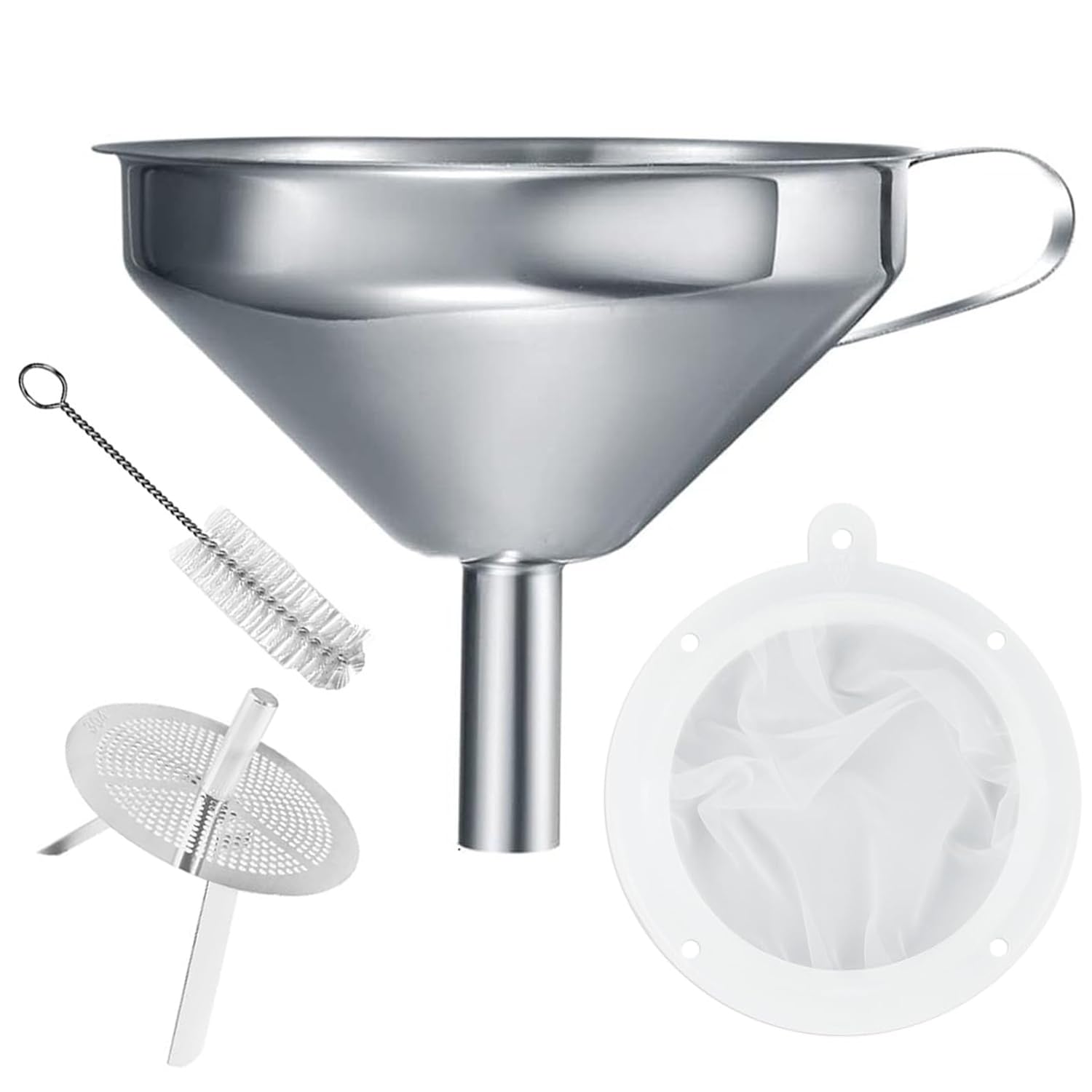 Kitchen Funnels 13cm Stainless Steel Funnel Set with Handle Detachable Strainer and 200 Mesh Filter Metal Funnel for Filling Bottles, Filter Liquid, Oils, Powder, Juice, Wine, Coffee, Tea, Jam