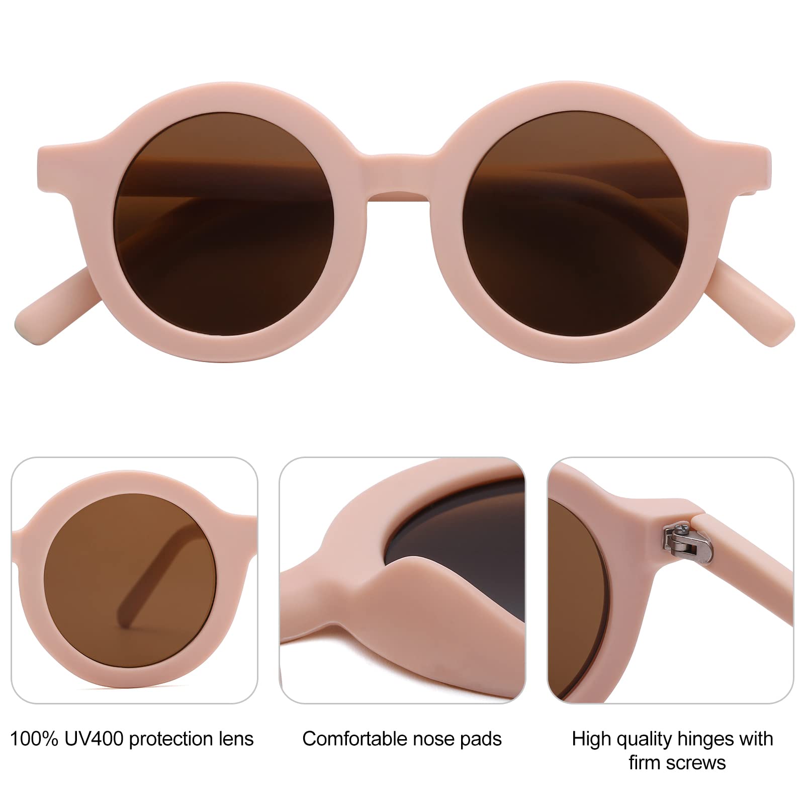 COASION Cute Round Kids Sunglasses UV Protection Flexible Rubber Glasses Shades for Toddler Girls Boys Age 2-10