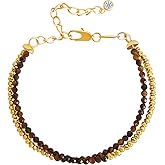 GVUSMIL Bead Bracelet for Women Layered Stone Mixed Bracelets Handmade 18K Gold Plated Beaded Chain Bracelet boho bracelets Adjustable Stackable Bracelet (Tiger Eye)