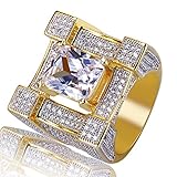 TOPGRILLZ Hip Hop 14K Gold Plated Iced Out CZ Simulated Diamond Cushion Diamond Square Punky Ring for Men