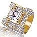 TOPGRILLZ Hip Hop 14K Gold Plated Iced Out CZ Simulated Diamond Cushion Diamond Square Punky Ring for Men