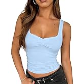 ForeFair Women's Sexy Sleeveless Tank Top Summer Going Out Top Pleated Sweetheart Neck Strap Tight Slim Fit Cute Tops