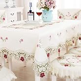 LeLehome 57" X 86" Oblong Flower Embroidered Lace Tablecloth, Floral Vintage Classic Table Cloth Cover for Home Dining Kitchen Decoration, Red Rose