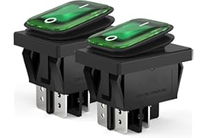 DIYhz 2Pcs AC 16A/250V 20A/125V 2 Position ON/Off Waterproof Boat Rocker Switch with Green Indicator Light