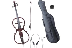 Verahaus Electric Cello 4/4 Full Size Ebony Fittings with Lightweight Cello Bag, Headphones, Bow, Bridge, Rosin, Cello for Beginners Adults