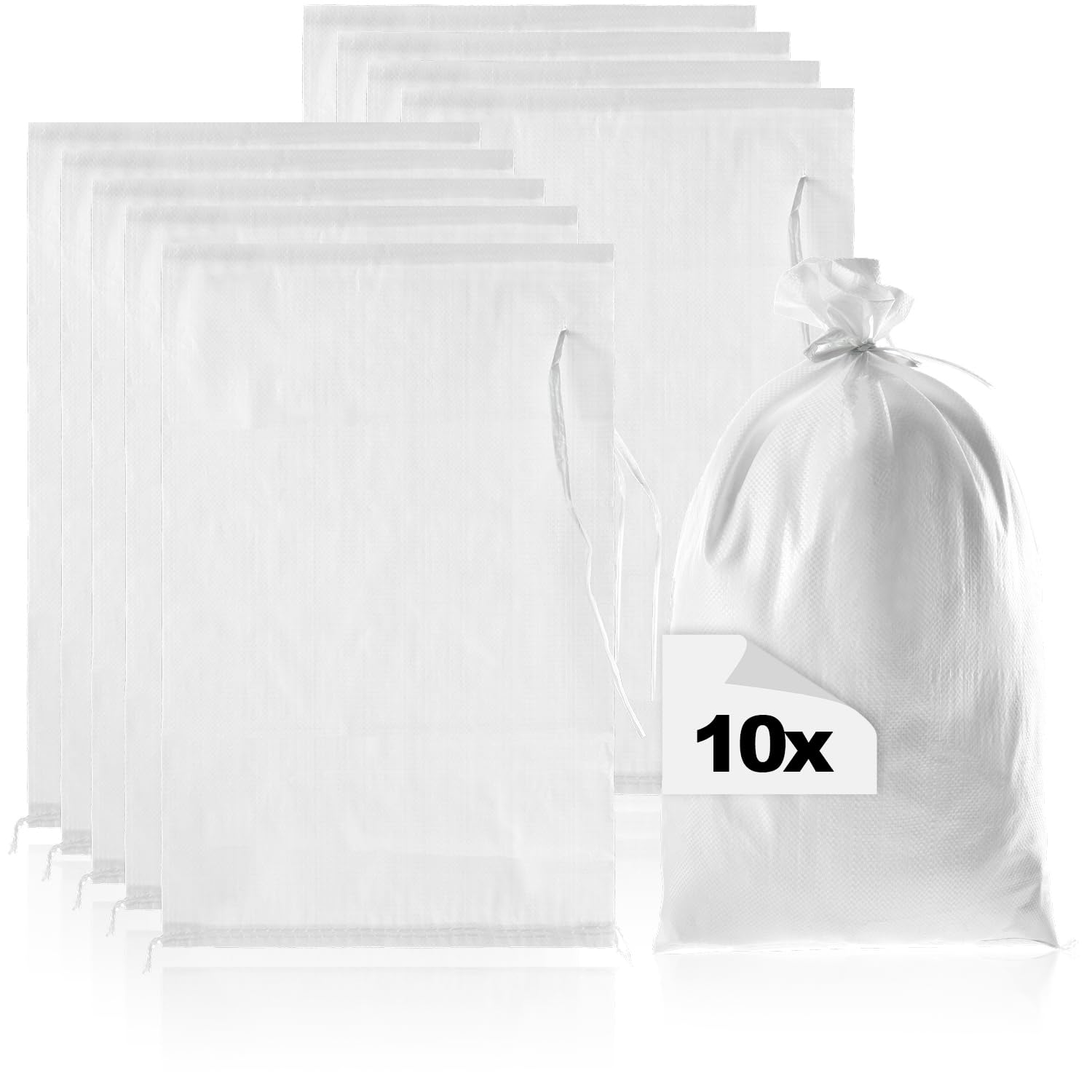COM-FOUR® 10x sandbags up to 20kg - premium PP bag with fastening strap - extremely robust fabric bag with lacing cord - resistant flood protection bag (white - 10 pieces - up to 20kg)