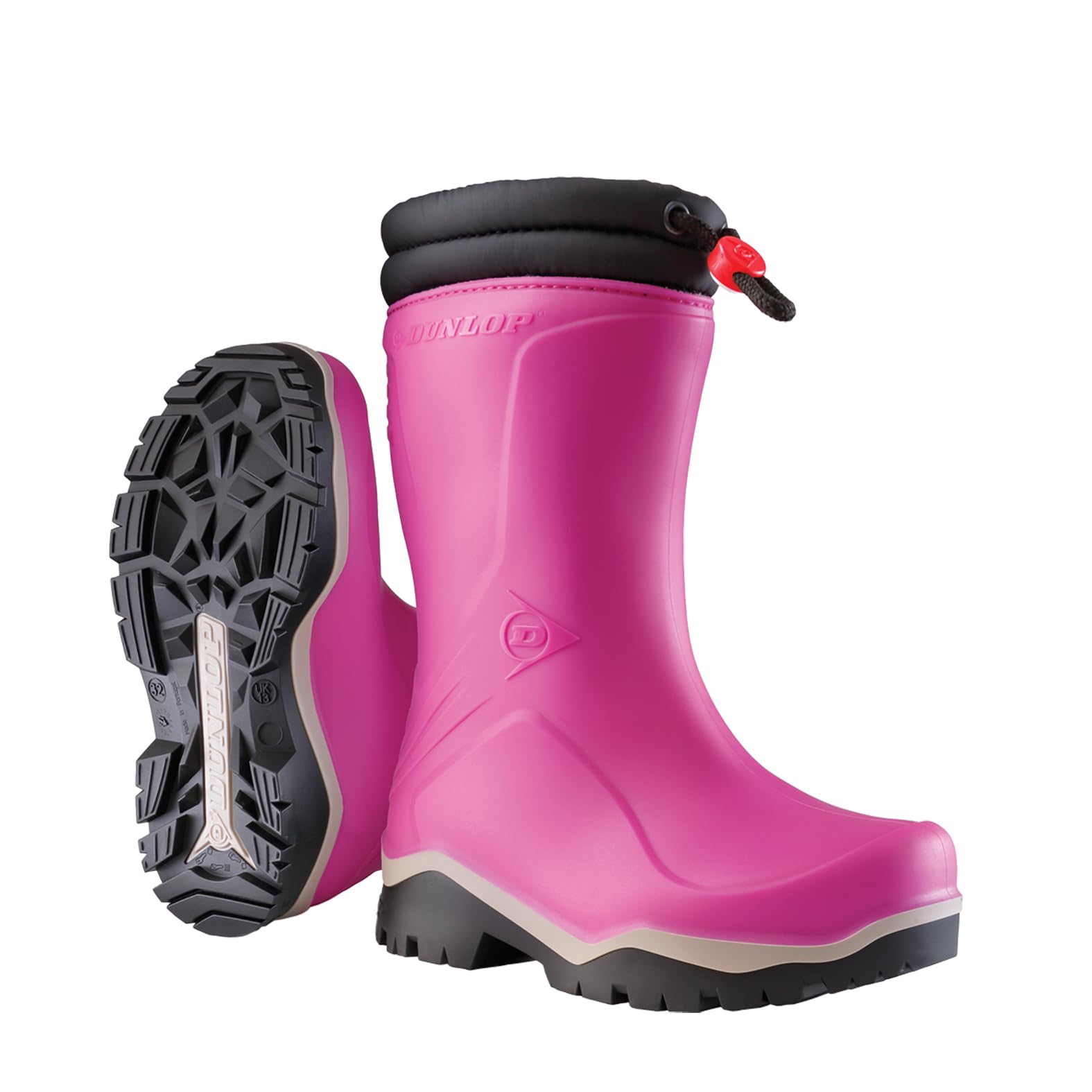 DUNLOP Kids Blizzard - Unisex Winter Safety Insulated Fashion Thermal Boots, Pink, Waterproof and Chemical Resistant PVC Wellies with Fur Lining and Traction Outsole for Outdoor Fun - EU35, UK2.5