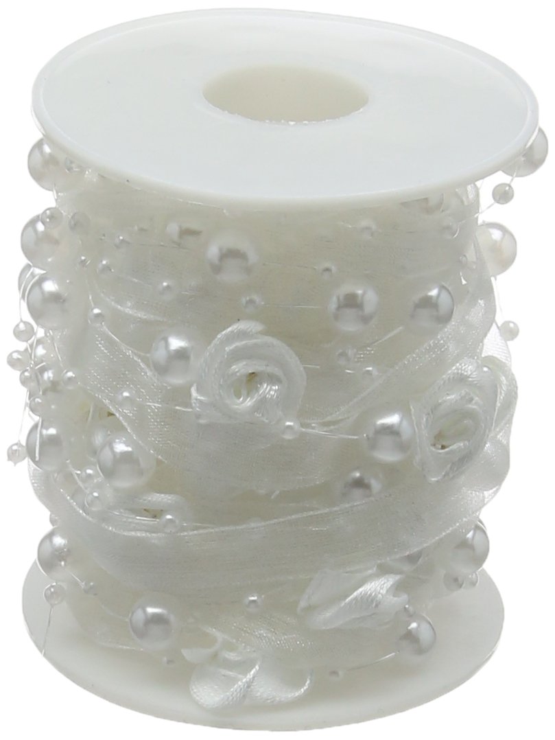 CLUB GREEN Pearls & Roses Rib.White 5M, Fabric, White, 11.5 x 11.5 x 3.2 cm