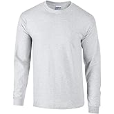 Gildan Mens Plain Crew Neck Ultra Cotton Long Sleeve T-Shirt (S) (Ash Grey)