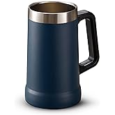 KooK Beer Stein, Stainless Steel Coffee Mug, Tumbler with Thermal Vacuum Insulation, Big Grip, Adventure, Double Walled Drinking Cup, Large Handle, Shatterproof, Navy Blue, 24 oz