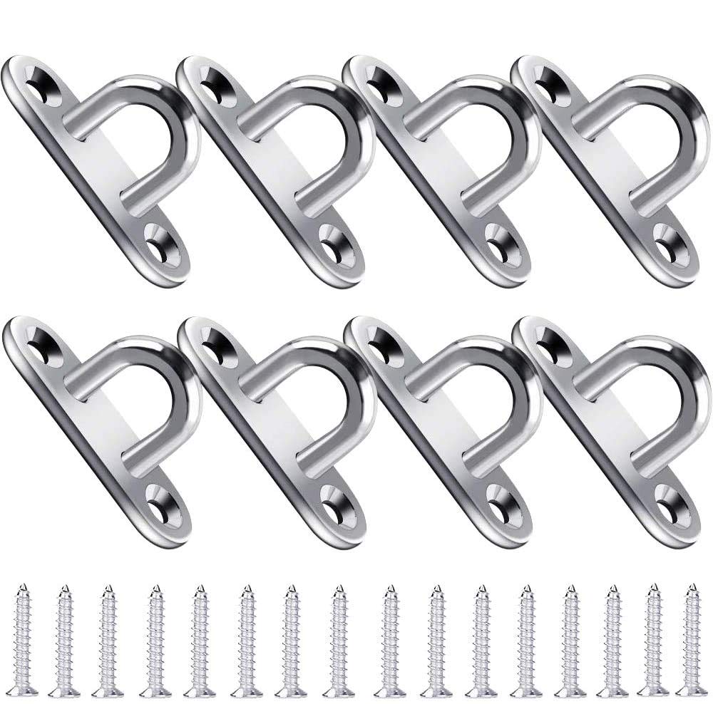 FANDE 8 Pieces 5 mm Stainless Steel Eye Plate Oblong Pad Eye Plate Metal Staple Ring Hook Hardware With 2 Holes - Perfect for Hanging Flower Pots & Fencing