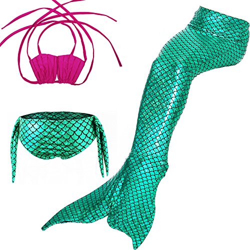 LILYFUN 3PCS Girls Mermaid Tail Swimsuit for Swimming Bikini Princess Can Add MonoFins