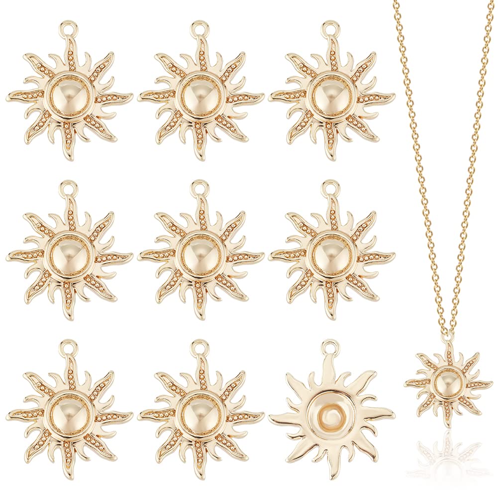 BENECREAT 10Pcs 18K Real Gold Plated Sun Shape Pendant, Gold Sun Charms Celestial Pendants for Crafting Bracelet Necklace Jewelry Findings Making, 17.5x15.5x3mm, Hole: 1mm