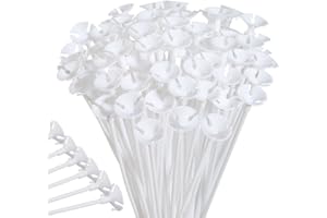 PP OPOUNT Upgraded Version 100 Pieces White Plastic Balloon Sticks Holders and Cups for Christmas Decoration Party and Wedding Decoration
