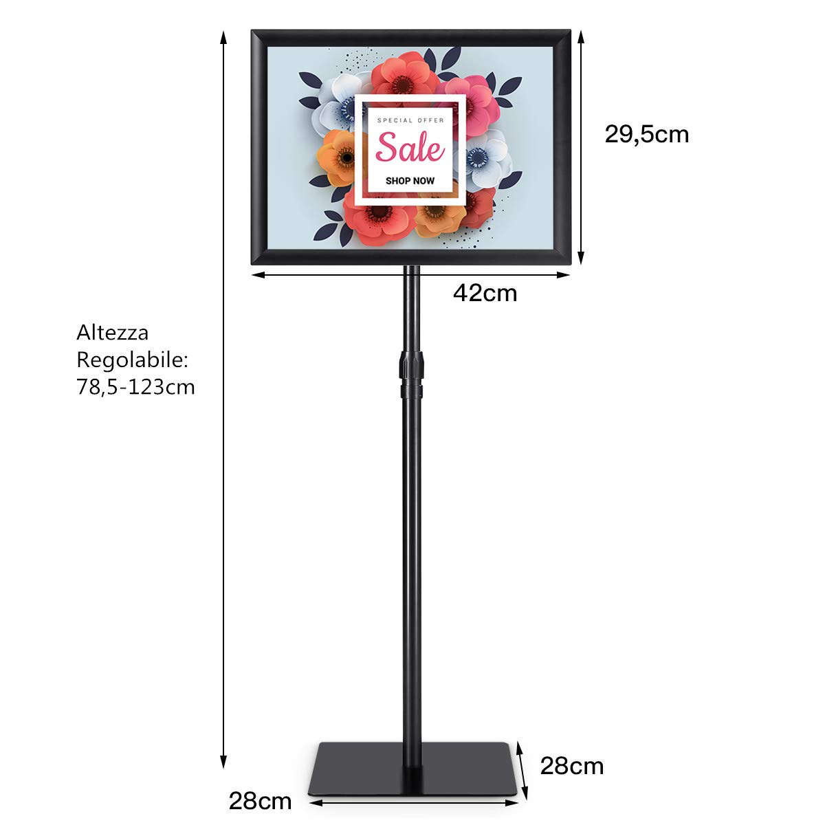 Espositore Poster Da Pavimento A4 - Regolabile In Altezza, Girevole 360°, Acciaio Inox, Per Ristoranti O Showroom