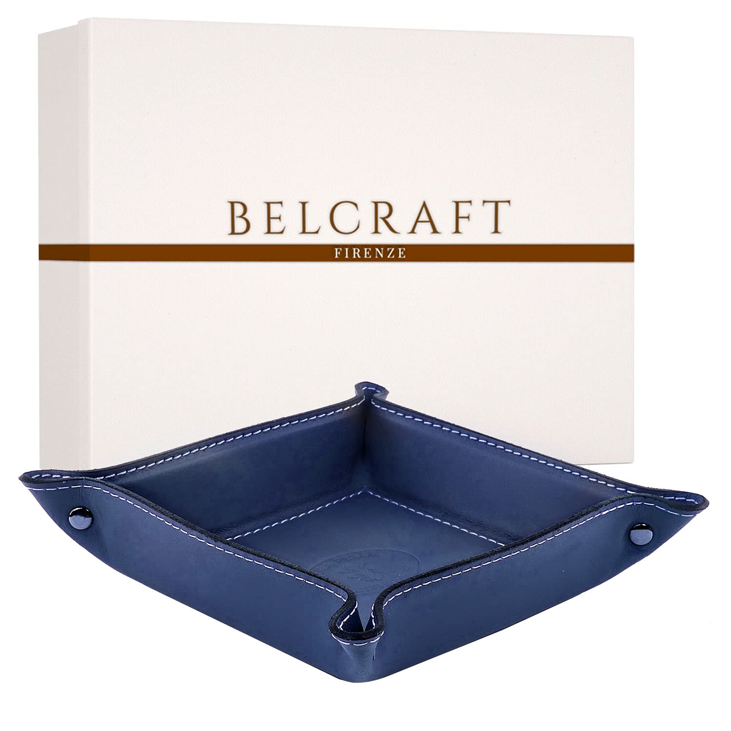 Belcraft Orvieto Leather Tray Handmade in Classic Italian Style Tidy Tray Home Accessories Gift Box Included (19 x 19 cm) Ocean Blue