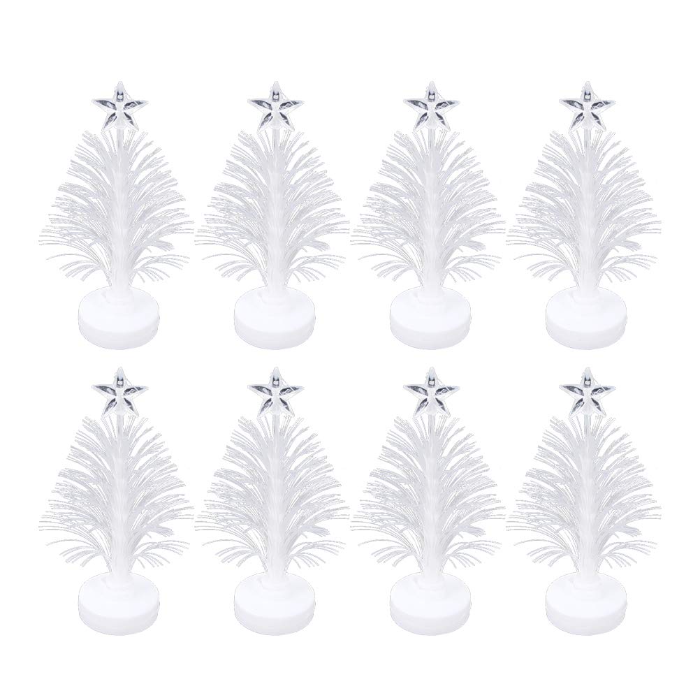 Toddmomy 8pcs Tabletop Mini LED Fiber Optic Christmas Tree With Star Topper Ornaments Christmas Table Decorations Centerpieces