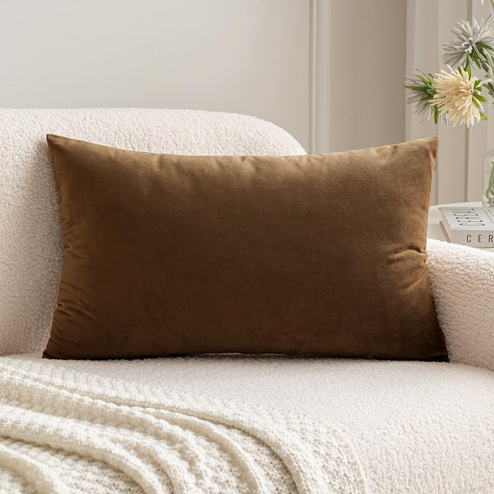 Photo 1 of MIULEE 100% polyester Pillow Cover Soft Luxury Decorative Throw Pillow Cover Single Rectangle Cushion Case for Couch Sofa Bedroom Car Decor, 12x20 Inch Chocolate