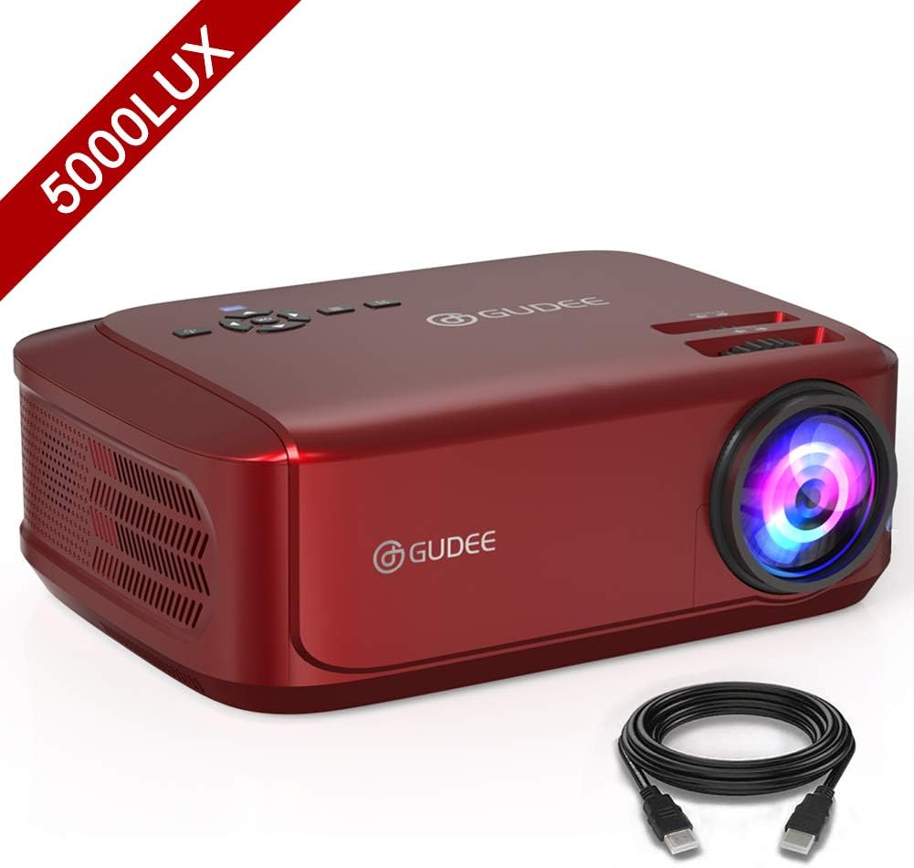 Mini Video Projector, GuDee 2800LM HD Movie Projector Portable LED Projector Support 1080P for Home Theater Outdoor, Compatible with Phone/Laptop/USB/SD/AV/VGA/PS4