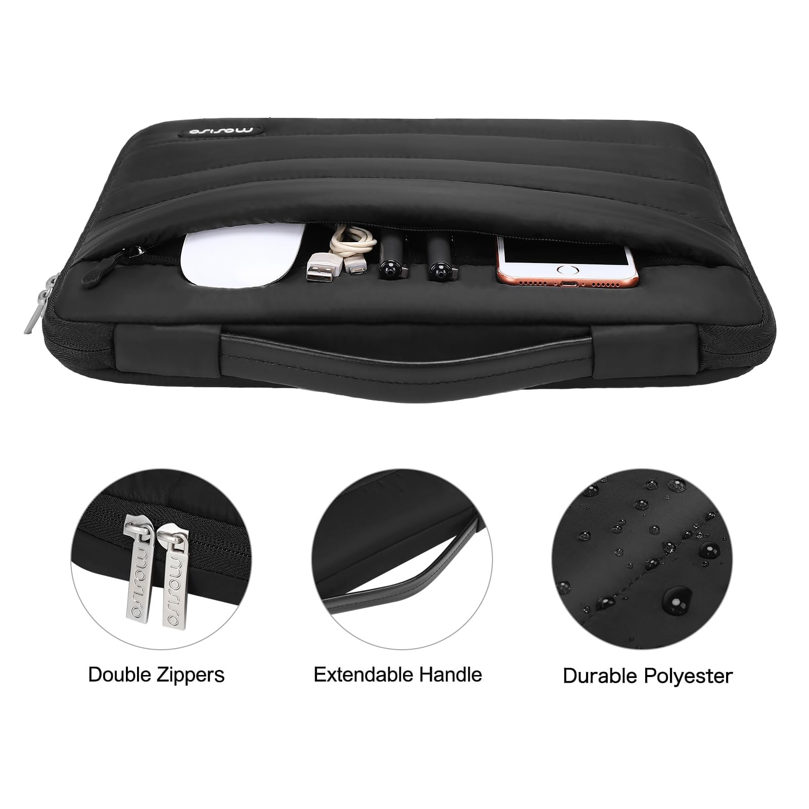 MOSISO Compatible with MacBook Pro 13 inch Case M2 2024-2016 A2338 M1 A2251 A2289 A2159 A1989 A1708 A1706, Plastic Hard Case&Puffy Sleeve Bag&Keyboard Skin&Webcam Cover&Screen Protector, Black