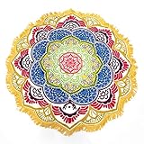 Mandala Roundies，Cozime Gypsy Tablecloth Beach Towel Beach Throw, Indian Mandala Tapestry, Yoga Mat, Picnic Mat, Table throw Table Cover (Tassel Yellow and Purple)