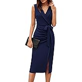 GRACE KARIN Women's Wear to Work Sleeveless Ruched Bodycon Office Pencil Midi Dresses with Belt