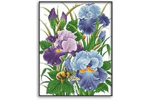SundiooK Stitch Kit Iris Flower Design Complete DIY Embroidery Set with Ecological Cotton Fabric, 42 x 52 cm