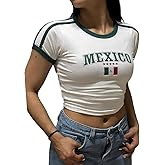 Women's Graphic Baby Tees Shirts Slim Fit Short Sleeve Brazil Shirt Mexico Crop Top 2000s Vintage Going Out Tops