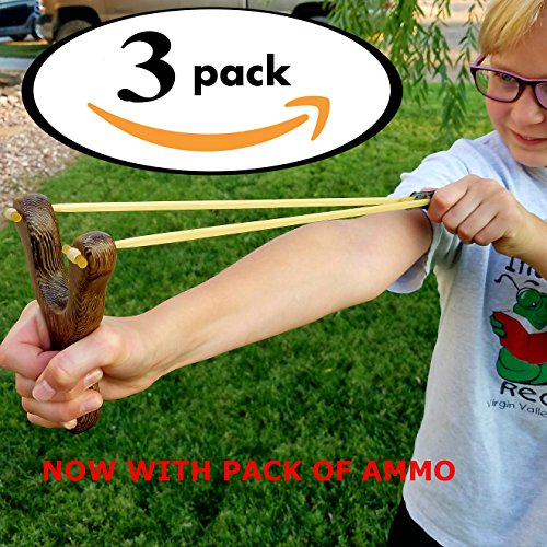 Adventure Awaits! - 3 PACK Hand-Carved Wooden Slingshots with great handle holds - Handmade, Beautiful Smooth finish! Each Slingshot (x3) is together in one package. FREE 50-pk Ammo...Limited time!
