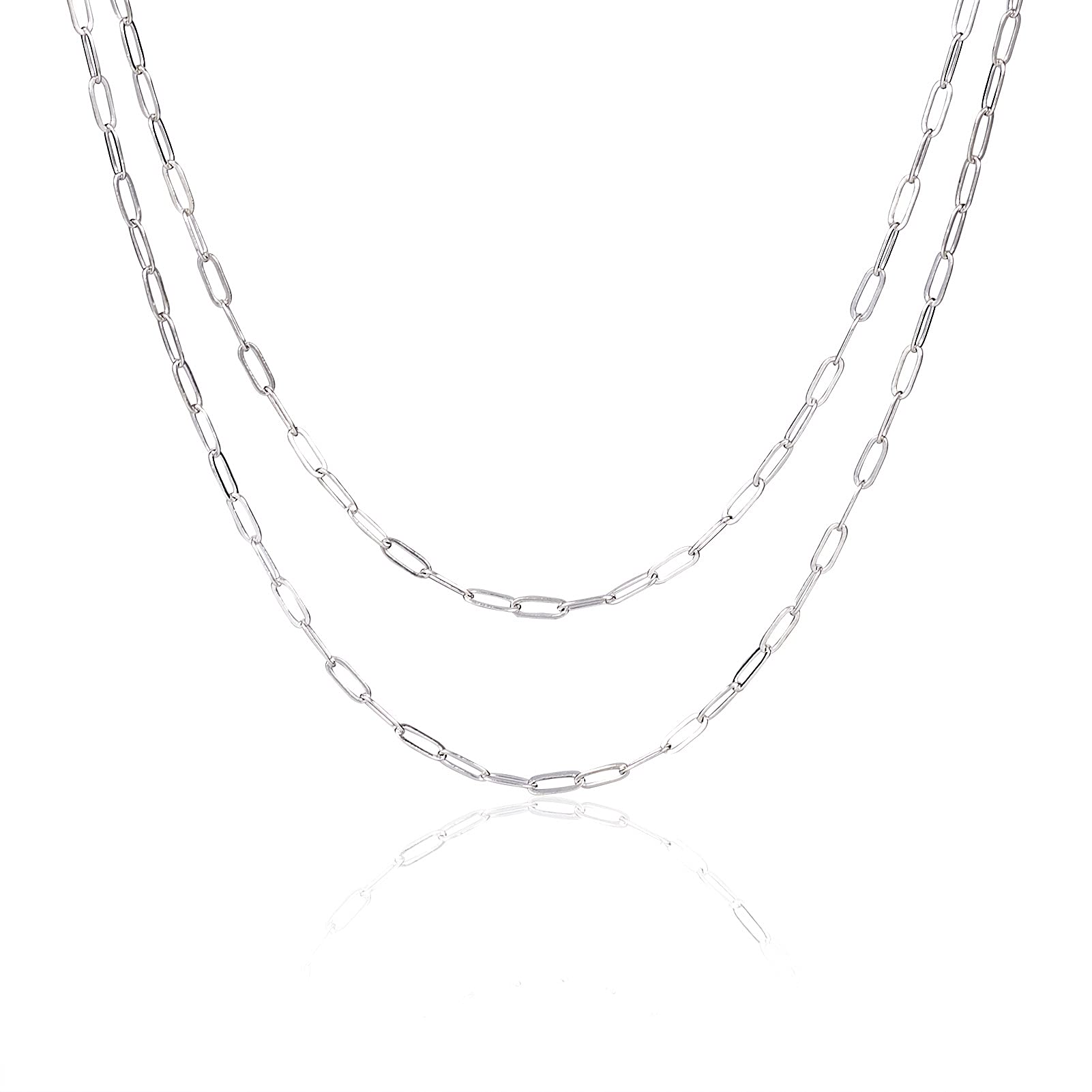 Beadthoven 16.4Ft Brass Paperclip Link Chains Silver Plated 7.6x2.6mm Flat Oval Soldered Drawn Elongated Cable Chains with Spool for Bracelet Anklets Choker Jewelry Making