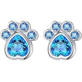 S925 Sterling Silver Jewelry Puppy Dog Cat Pet Paw Print CZ Stud Earrings
