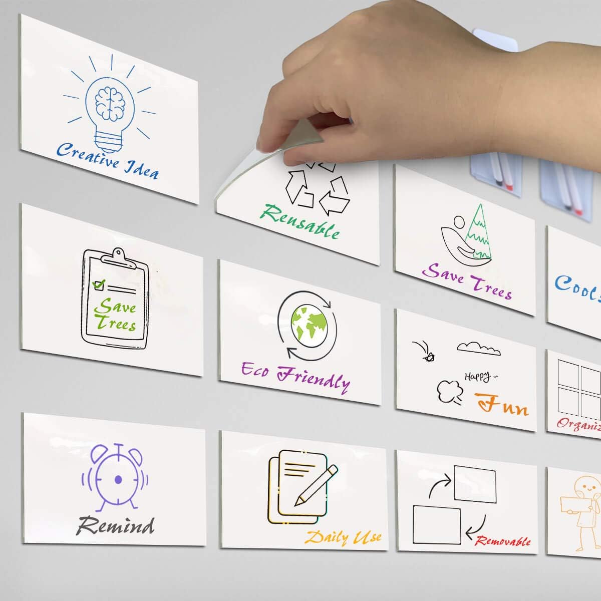 Dry Erase Sticky Notes Pad, Removable Reusable Labels Sticker for Storage Bins, Waterproof Adhesive Labels for Bottles, Great for Reminders, Lists, and Decals, 4