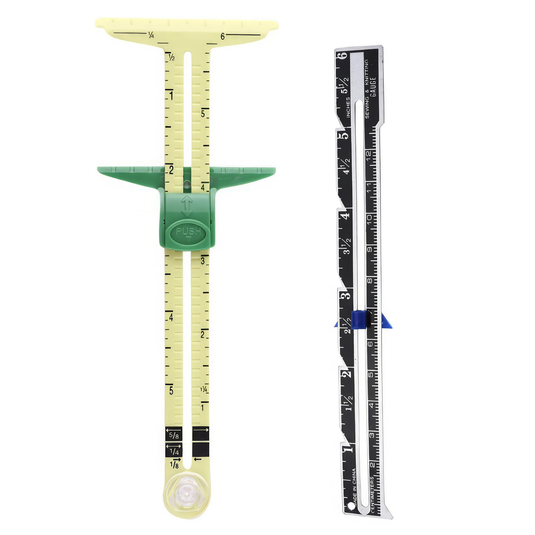 Sewing Gauge Measuring Tool Set 5-in-1 T-Shaped Sliding Gauge Ruler Fabric Quilting Ruler (2 Pieces)