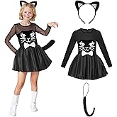 OUMDON Black Cat Costume for Girls: Halloween Cat Dress Girls with Tail and Headband - Kids Cosplay Animal Costume